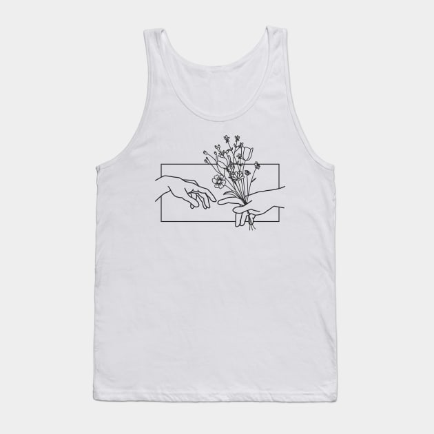 Michelangelo Minimalist Hand Giving Flowers Funny Valentine’s Day Tank Top by Fitastic